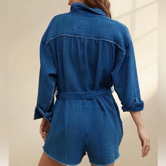 Aerie Gauzy Belted Romper Long Sleeve Oversized With Pockets XS - Picture 7 of 13